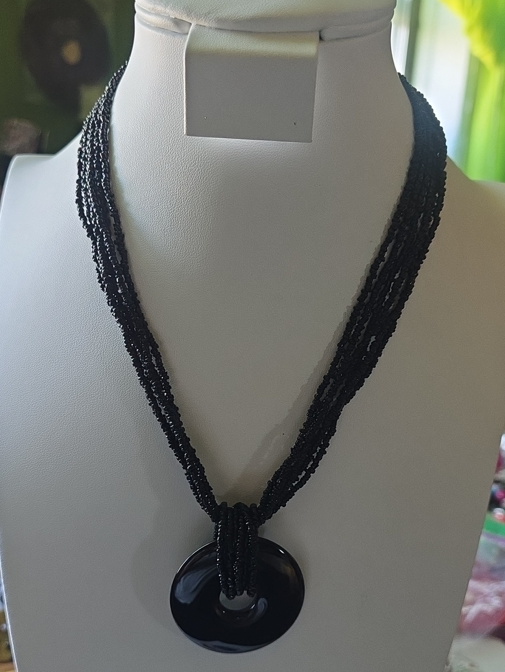 Elegant Black Beaded Necklace with Black Pendant - Women Jewelry